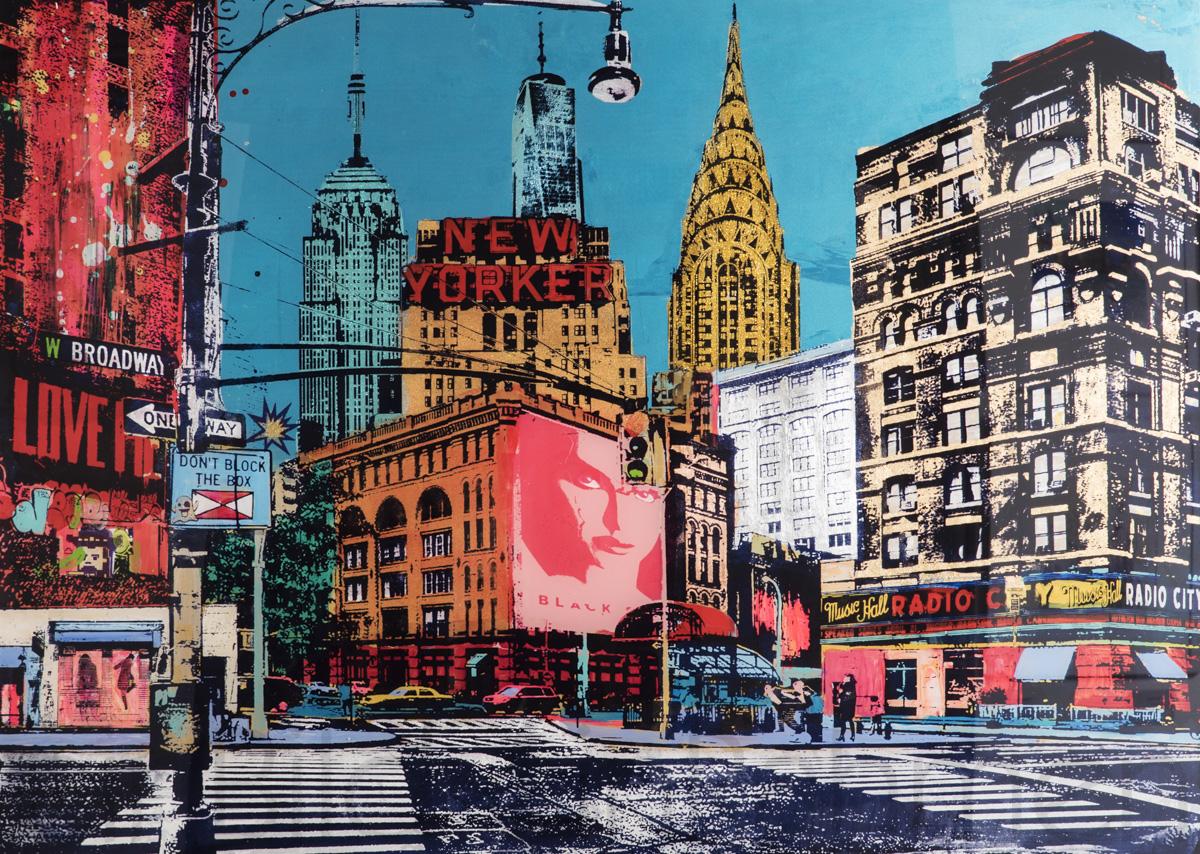 New York City Street Sandra Rauch Handsiebdruck, Malerei + Schlagmetall unter Acrylglas von der Gallerie EinBild EinRahmen